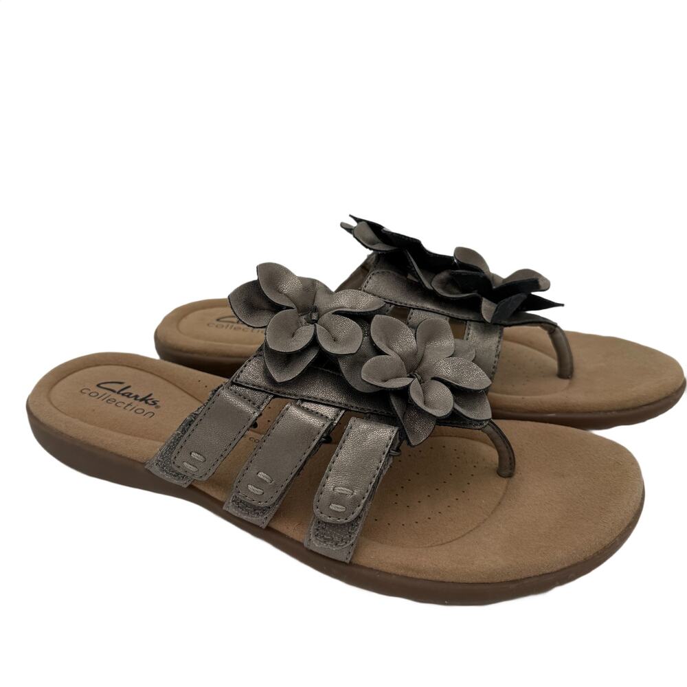Clarke Women's Elizabelle Mae Silver Leather Sandals Size 9.5